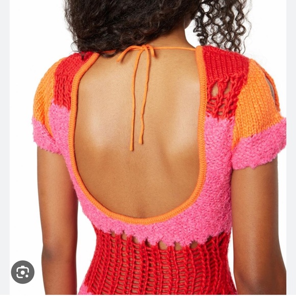 Danielle Guizio Red and Pink Knit Dress